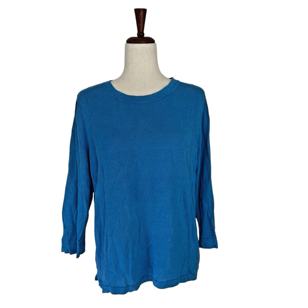 J. Jill Blue Linen Sweater Top Large Linen‎ & Cotton Blend Lagenlook Breezy Boho